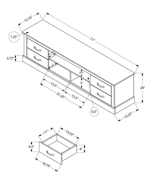 English Elm Tv Stand 72 Inch Media Console Laminate Finish Solid Wood Legs Cable Management Storage B2710P461912