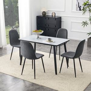 English Elm Table and Chair Set Modern Marble Glass Top with Four Linen Dining Seats W1151S04666