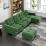 English Elm 110" L-Shape Convertible Sectional Sofa Couch With Movable Ottoman For Living Room, Apartment, Office, Green