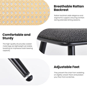 English Elm Dining Chairs Mid-Century Modern Rattan Backrest Bouclé Upholstered Metal Frame Comfortable Design DARK GREY T3623P379930