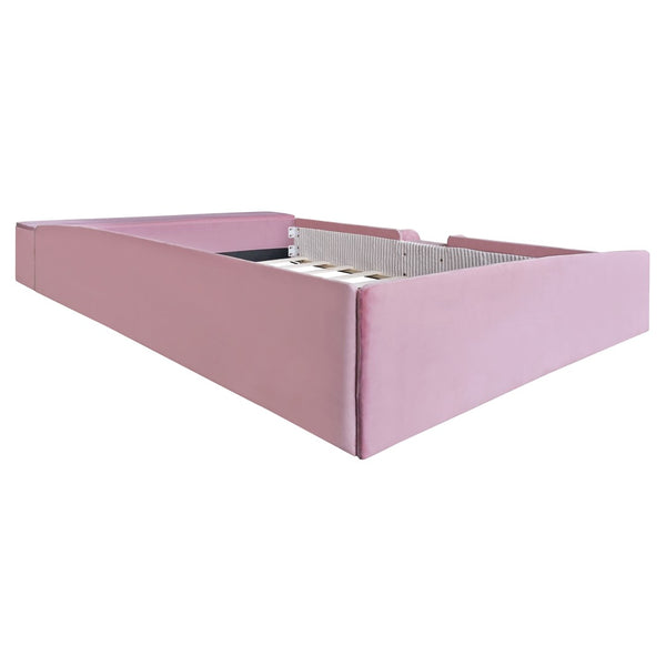 English Elm Queen Velvet Daybed with Built-in Stairs Gas Lift Storage and Padded Safety Rails Pink+White SF000203AAH