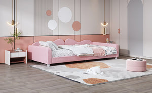 English Elm Twin Sherpa Upholstered Daybed with Cloud-Shaped Backrest, Cozy Sofabed Design, No Box Spring Needed Pink 42.5 L x 25.5 W x 8 H N733P234602H