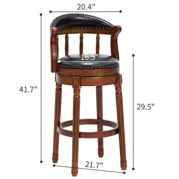 English Elm Seat 29.5" Cow-Top Leather Bar Stool With 360° Swivel, Contoured Back & Durable Wood Frame, Black W2195P331494-GIGA