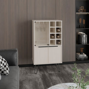 English Elm Aster Narrow 23" Double Door Bar Cabinet with 8-Bottle Wine Rack, 9 Stemware Slots, White Washed B070P234322