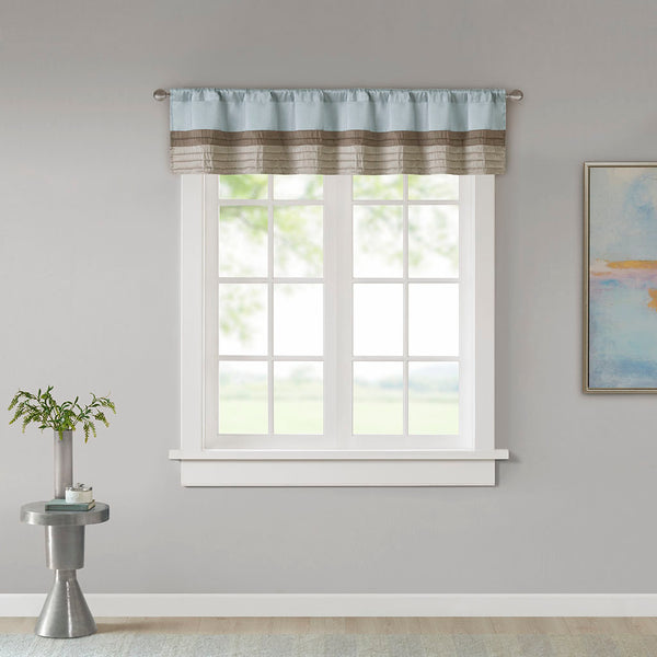 JLA Home Madison Park - Polyoni Pintuck Window Valance with Lined Striped Texture, Tailored Fullness & Easy Rod Pocket Blue MP41-2229