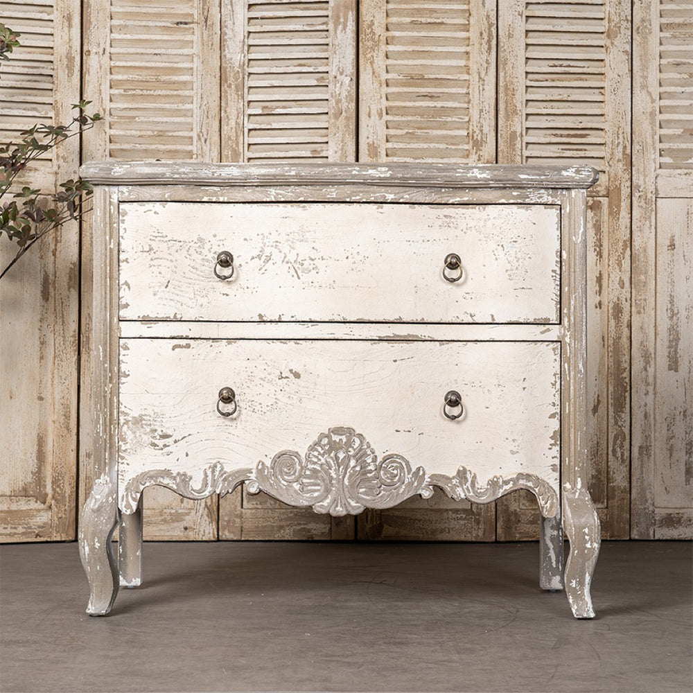 English Elm Vintage Double-Drawer Wooden Cabinet - Farmhouse Charm For Stylish Living Spaces & Rustic Gifts W2946P241497-GIGA