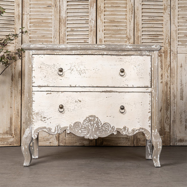 English Elm Vintage Double-Drawer Wooden Cabinet - Farmhouse Charm For Stylish Living Spaces & Rustic Gifts W2946P241497-GIGA