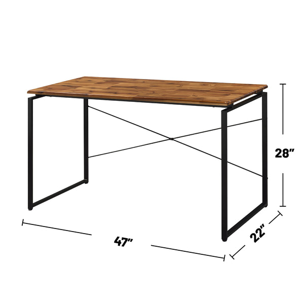 English Elm Solid Wood Top Rectangular Writing Desk with Oak Veneer, Black Metal Base, Ergonomic Monitor Height and Organized Workspace Enhancements B016P311356
