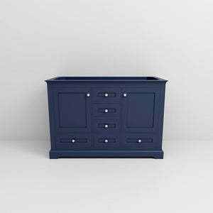 English Elm Navy Double Bath Vanity 48" W x 22" D — Solid Wood 2-Cabinet 6-Drawer Vanity, Soft-Close, Open Shelf, Fully Assembled B2731P258186
