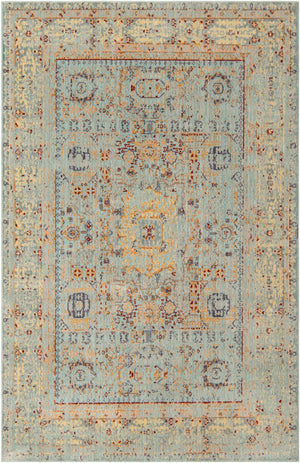 Unique Loom Austin Tremolo Machine Made Border Rug Light Blue, Cream/Gray/Ivory/Light Blue/Peach/Red/Yellow/Gold 6' 1" x 9' 0"