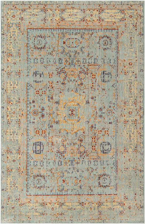 Unique Loom Austin Tremolo Machine Made Border Rug Light Blue, Cream/Gray/Ivory/Light Blue/Peach/Red/Yellow/Gold 6' 1" x 9' 0"