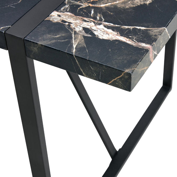 English Elm Table Modern Black Marble Mdf Dining Set With 6 Light Gray Pu Chairs - Stylish, Durable, Comfortable W1151S02528-GIGA