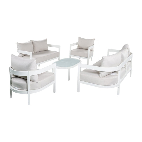 English Elm 5-piece Outdoor Aluminum Conversation Set Resort Style Curved Seating for 7 Adults N767P389542A