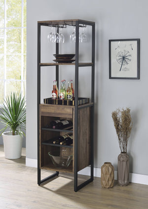 English Elm Narik Tall Freestanding Wine Rack with Drawer Open Slatted Rustic Modern Storage B2726P338123