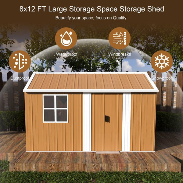 English Elm 12x8 Galvanized Steel Outdoor Storage Shed Weatherproof Backyard Tool Organizer W2700P344178