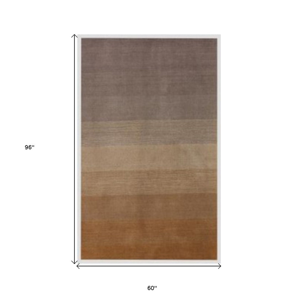 HomeRoots 5' Hand Loomed Gold and Rust Ombre Area Rug - Artisan Crafted Luxury for Modern Living Spaces 505510
