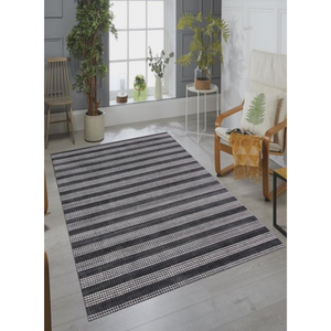 Homeroots 9' X 12' Black And White Striped Hand Loomed Area Rug  Viscose 505511