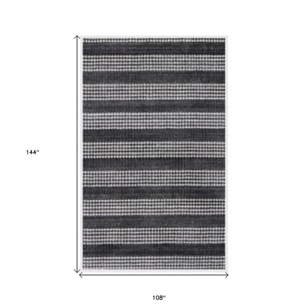 HomeRoots 9' X 12' Hand Loomed Black and White Striped Area Rug - Luxurious, Artisan Crafted Comfort for Any Space 505511