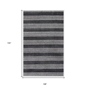 Homeroots 9' X 12' Black And White Striped Hand Loomed Area Rug  Viscose 505511