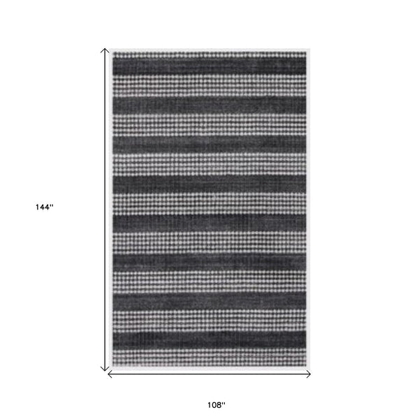 Homeroots 9' X 12' Black And White Striped Hand Loomed Area Rug  Viscose 505511