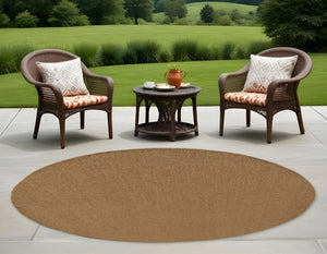 HomeRoots 8' Tan Power Loomed Area Rug - Stain & Fade Resistant for Indoor/Outdoor Use, Stylish & Durable Design 8' X 8' Round 505558