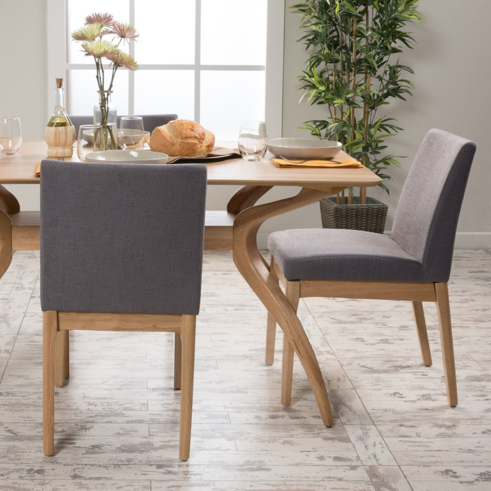 English Elm Dining Chair Set of Two Armless Upholstered Seats with Rubberwood Legs Modern Style Dark Grey 58924.00OAK