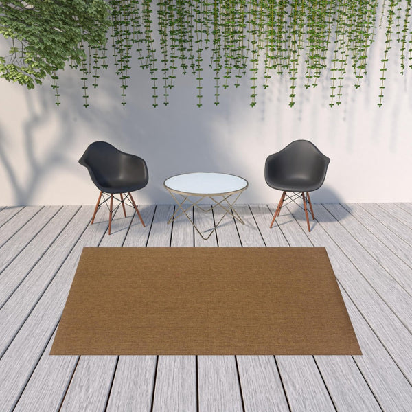 HomeRoots 8' Tan Power Loomed Area Rug - Stain & Fade Resistant for Indoor/Outdoor Use, Stylish & Durable Design 6'7" x 9'6" 505574
