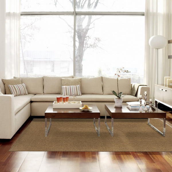 HomeRoots 8' Tan Power Loomed Area Rug - Stain & Fade Resistant for Indoor/Outdoor Use, Stylish & Durable Design 9' X 13' Rectangle 505577