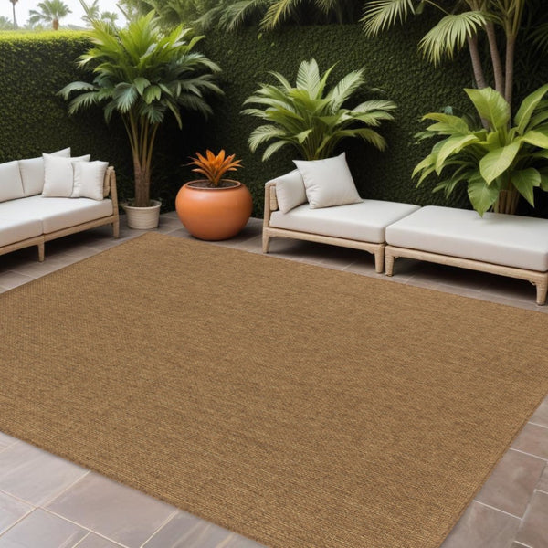 HomeRoots 8' Tan Power Loomed Area Rug - Stain & Fade Resistant for Indoor/Outdoor Use, Stylish & Durable Design 9' X 13' Rectangle 505577