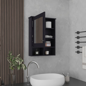 English Elm Vina Mirrored Medicine Cabinet 29" High Organizer with Three Hidden Shelves and Two Open Shelves, Durable Storage Black 34.7 L x 23.3 W x 4.8 H B200P235868