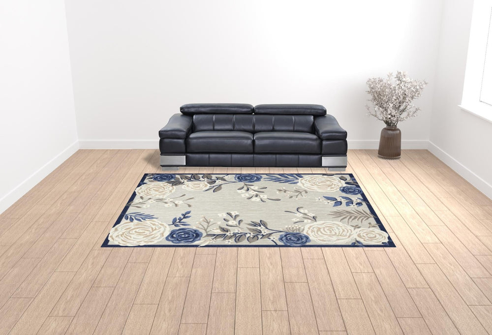 HomeRoots 9' Blue and Grey Floral Area Rug – Stain Resistant, Non-Skid Backing for Durable Everyday Living 9' X 12' 505581
