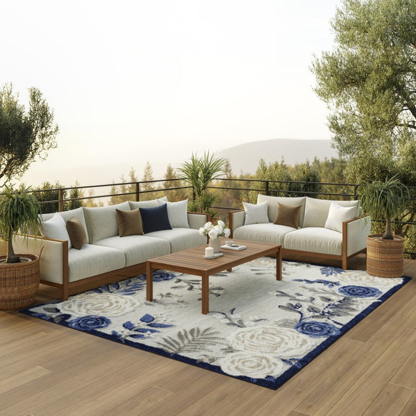 HomeRoots 9' Blue and Grey Floral Area Rug – Stain Resistant, Non-Skid Backing for Durable Everyday Living 9' X 12' 505581