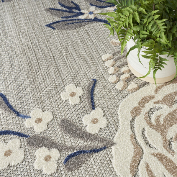 HomeRoots 9' Blue and Grey Floral Area Rug – Stain Resistant, Non-Skid Backing for Durable Everyday Living 9' X 12' 505581