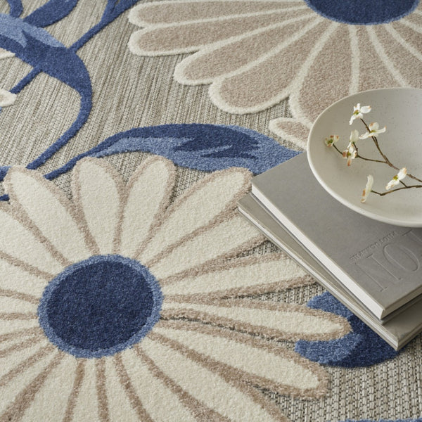 HomeRoots 9' Blue and Gray Floral Area Rug - Durable Non-Skid Indoor Outdoor Design for Stylish Living Spaces 9' X 12' 505585