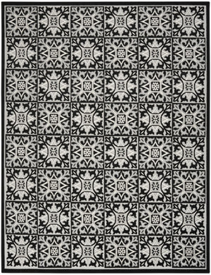 HomeRoots 9' Black and White Fleur De Lis Area Rug - Stain Resistant, Non-Skid, Elegant Design for Any Room 9' X 12' 505587