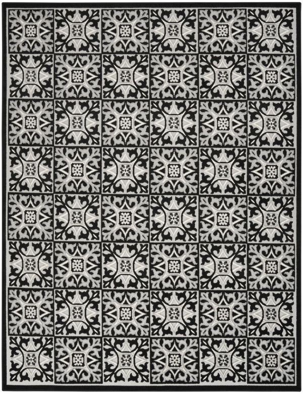 HomeRoots 9' Black and White Fleur De Lis Area Rug - Stain Resistant, Non-Skid, Elegant Design for Any Room 9' X 12' 505587