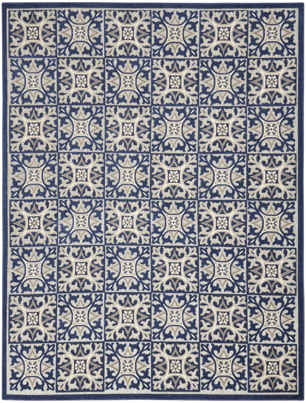 Homeroots 9' X 12' Blue Fleur De Lis Stain Resistant Non Skid Area Rug  Polypropylene 505588