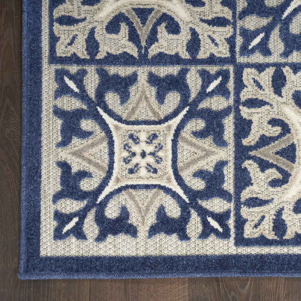 HomeRoots 9' Blue Fleur De Lis Area Rug - Stain Resistant, Non-Skid Design for Timeless Elegance & Durability 9' X 12' 505588