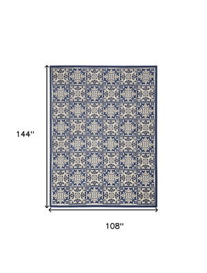Homeroots 9' X 12' Blue Fleur De Lis Stain Resistant Non Skid Area Rug  Polypropylene 505588