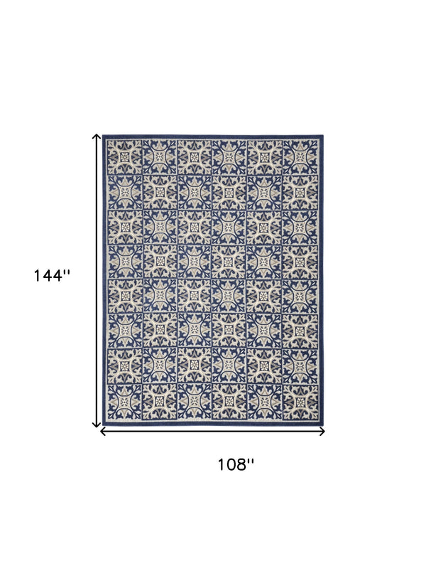 Homeroots 9' X 12' Blue Fleur De Lis Stain Resistant Non Skid Area Rug  Polypropylene 505588