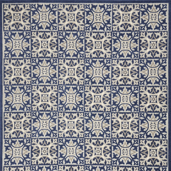 Homeroots 9' X 12' Blue Fleur De Lis Stain Resistant Non Skid Area Rug  Polypropylene 505588