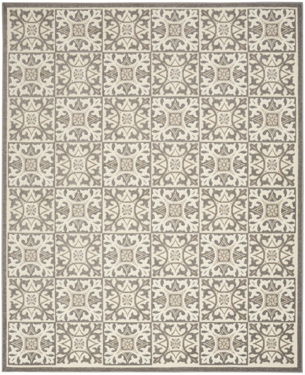 HomeRoots 9' Elegant Ivory and Grey Fleur De Lis Area Rug - Stain Resistant, Non-Skid, Perfect for Homes 9' X 12' 505589