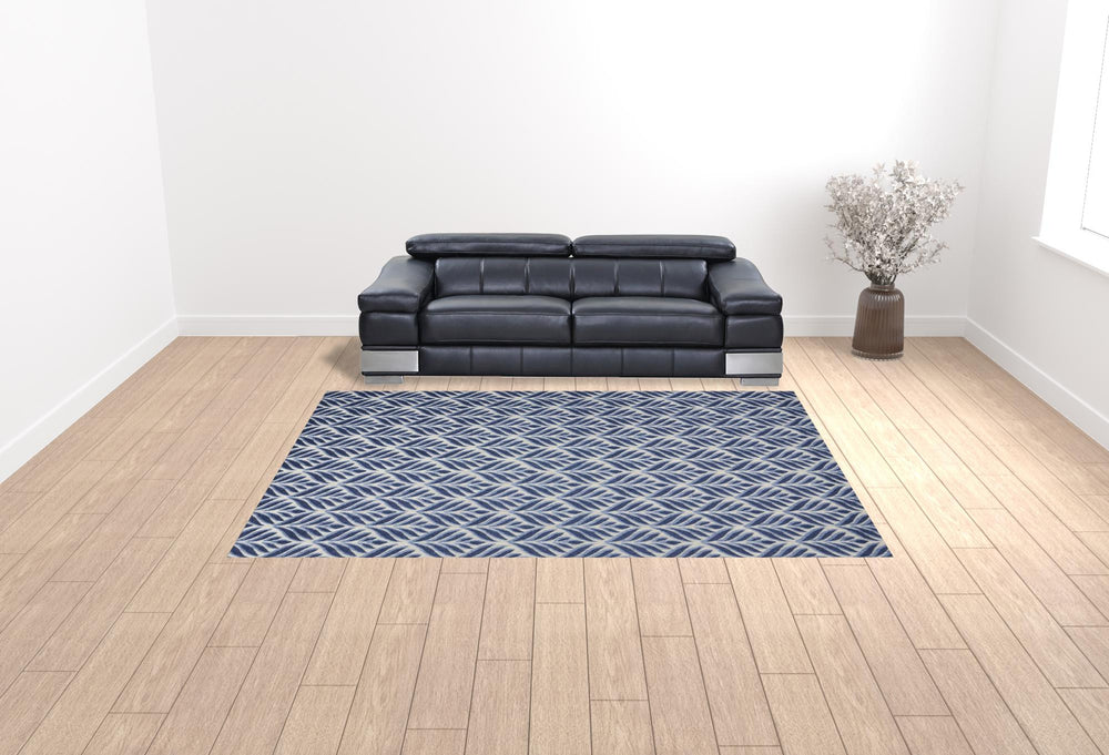 Homeroots 9' X 12' Blue Floral Stain Resistant Non Skid Area Rug  Polypropylene 505590