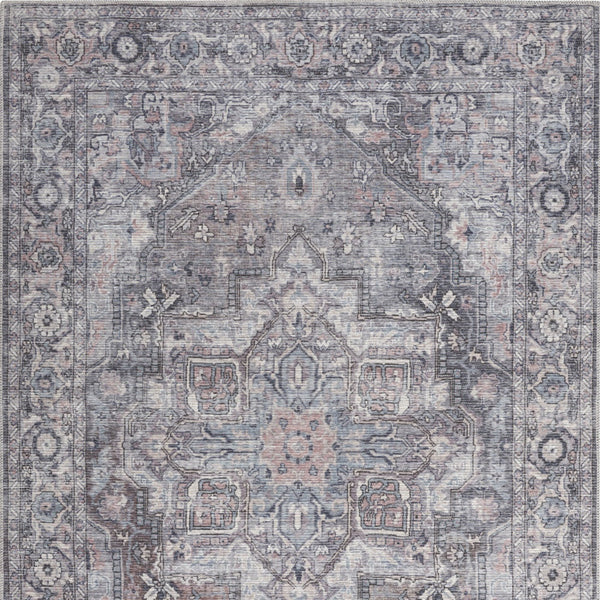 Homeroots 6' X 9' Grey Medallion Distressed Washable Area Rug  Polyester 505594