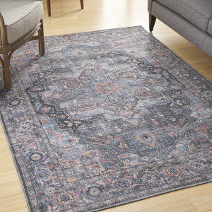 HomeRoots 5' Light Blue Oriental Area Rug – Vintage-Inspired, Washable, Durable, and Elegant for Any Room 6' X 9' 505595