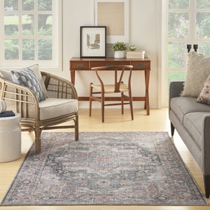 HomeRoots 5' Light Blue Oriental Area Rug – Vintage-Inspired, Washable, Durable, and Elegant for Any Room 6' X 9' 505595