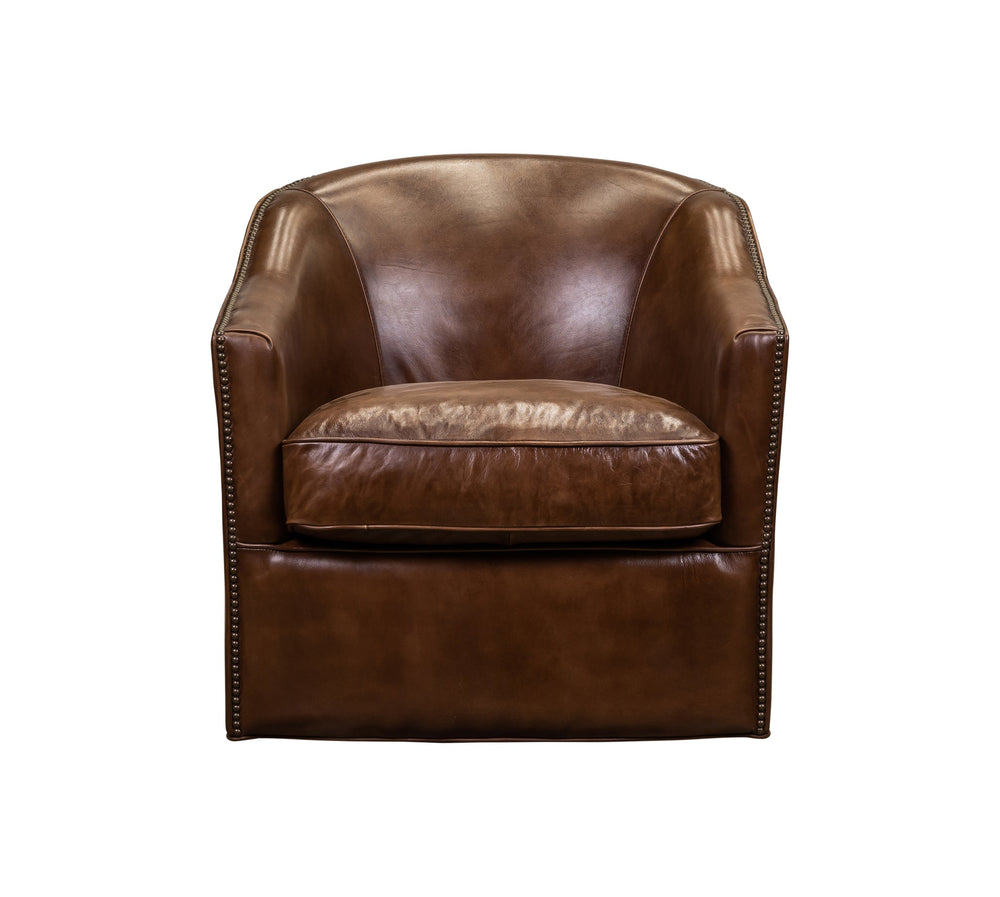 Olivia + Quinn Camilla Swivel Chair - Luxurious Richmond Saddle With Barrel Back Design & Antique Brass Accents Richmond Saddle Leather,Foam,Wood 5055_Rch1510