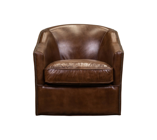 Olivia + Quinn Camilla Swivel Chair - Luxurious Richmond Saddle With Barrel Back Design & Antique Brass Accents Richmond Saddle Leather,Foam,Wood 5055_Rch1510