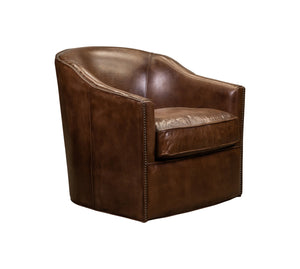 Olivia + Quinn Camilla Swivel Chair - Luxurious Richmond Saddle With Barrel Back Design & Antique Brass Accents Richmond Saddle Leather,Foam,Wood 5055_Rch1510