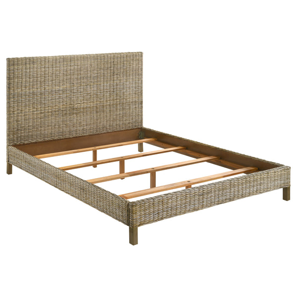 English Elm Almaden Kubu Grey California King Panel Bed - Modern Rustic Design With Woven Rattan & Tall Headboard B062S01063